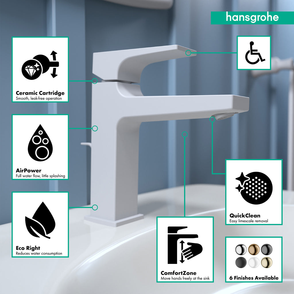 HANSGROHE 32506701 Metropol Single-Hole Faucet 110 with Lever Handle and Pop-Up Drain, 1.2 GPM - Matte White