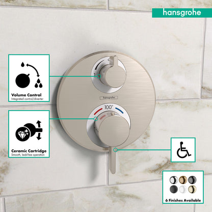 HANSGROHE 15757821 Brushed Nickel Ecostat S Modern Thermostatic Trim