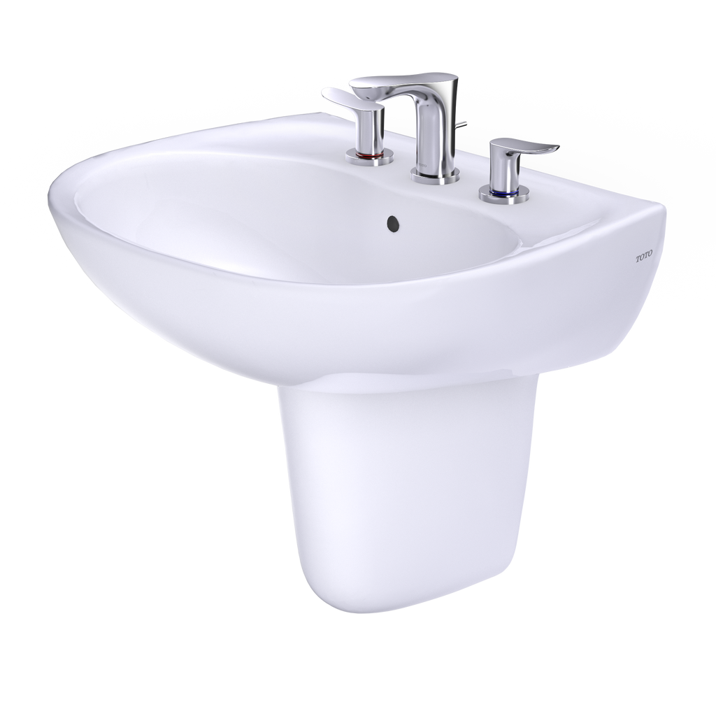 TOTO LHT241.8G#01 Supreme Oval Wall-Mount Bathroom Sink With Cefiontect And Shroud For 8 Inch Center Faucets - Cotton White