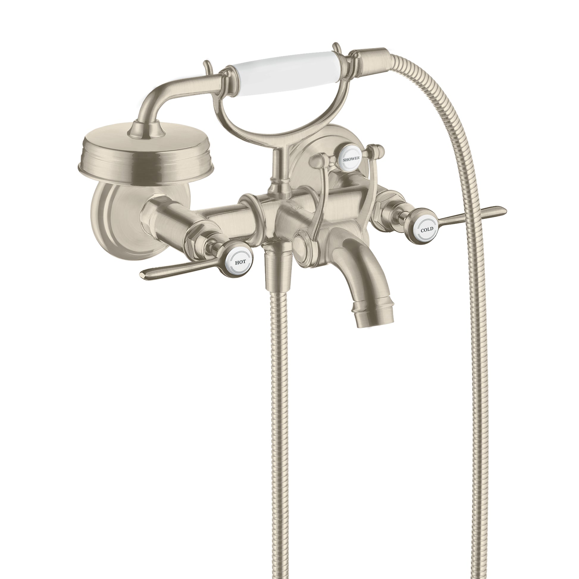 AXOR Montreux 2-Handle Wall-Mounted Tub Filler with Lever Handles and 1.8 GPM Handshower in Brushed Nickel