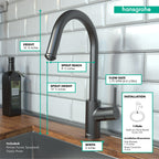 HANSGROHE 14872341 Talis S² HighArc Kitchen Faucet, 1-Spray Pull-Down, 1.75 GPM - Brushed Black Chrome