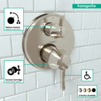 HANSGROHE 15753831 Ecostat Classic Thermostatic Trim with Volume Control and Diverter, Round - Polished Nickel
