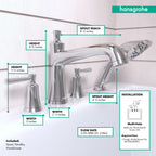 HANSGROHE 04777000 Joleena 4-Hole Roman Tub Set Trim with 1.75 GPM Handshower - Chrome