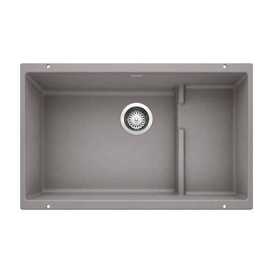 BLANCO 519452 Precis Precis Cascade SILGRANIT 29" Single Bowl Undermount Kitchen Sink with Colander - Metallic Gray in Metallic Gray