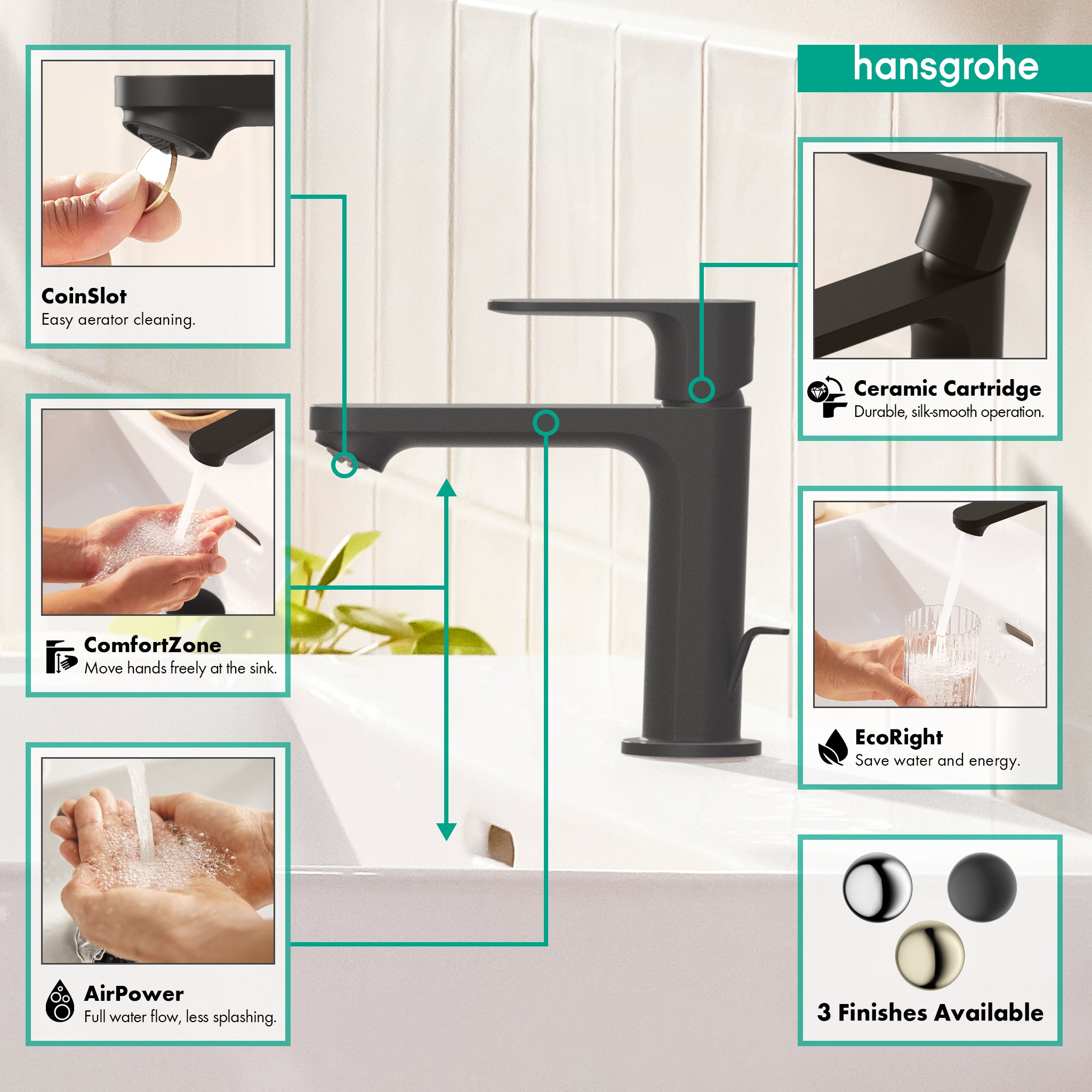 HANSGROHE 72517671 Rebris S Single-Hole Faucet 110 with Pop-Up Drain, 1.2 GPM - Matte Black