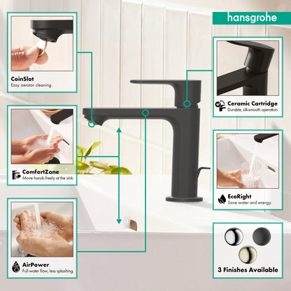 HANSGROHE 72517671 Rebris S Single-Hole Faucet 110 with Pop-Up Drain, 1.2 GPM - Matte Black