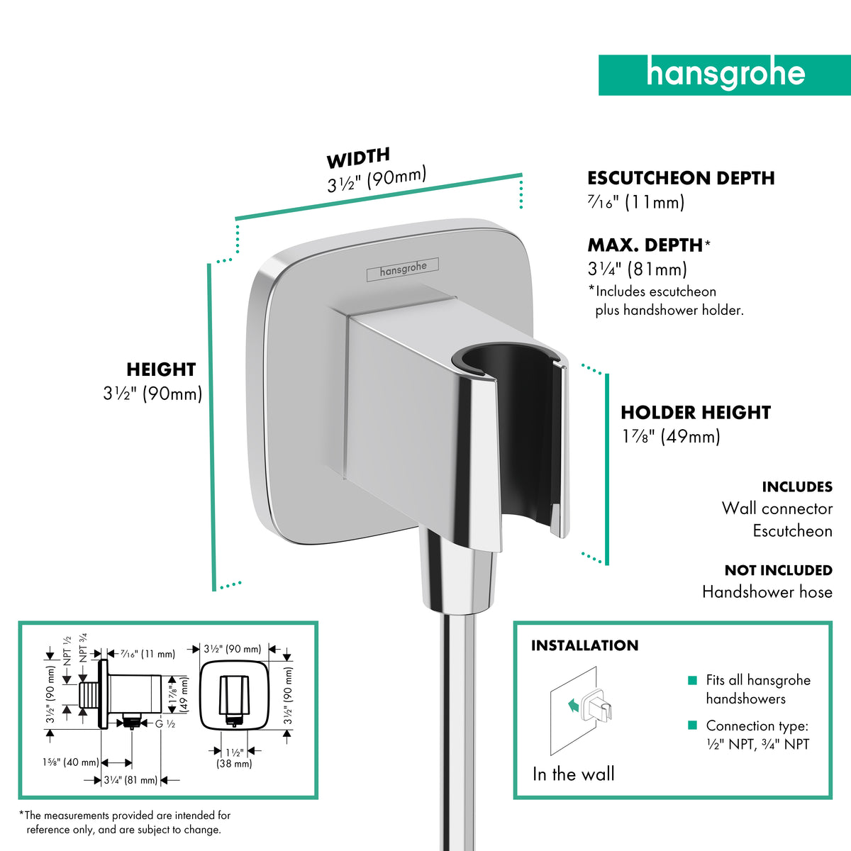 HANSGROHE 26887001 FixFit Q Wall Outlet with Handshower Holder - Chrome