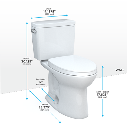 TOTO MS776124CEFG#01 Drake Two-Piece Elongated 1.28 Gpf Universal Height Tornado Flush Toilet With Cefiontect And Softclose Seat - Cotton White