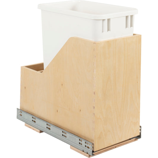 HARDWARE RESOURCES CAN-WBMS35VWH Single 35 Quart Wood Bottom-Mount Soft-close Vanity Trashcan Rollout for Hinged Doors, Includes One White Can - White