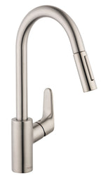 HANSGROHE 04920800 Focus Higharc Kitchen Faucet, 2-Spray Pull-Down, 1.5 GPM - Stainless Steel Optic