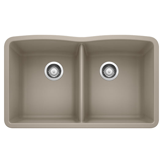 BLANCO 441286 Diamond Diamond SILGRANIT 32" 50/50 Double Bowl Undermount Kitchen Sink - Truffle in Truffle