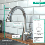 HANSGROHE 04066860 Allegro E Gourmet HighArc Kitchen Faucet, 2-Spray Pull-Down, 1.75 GPM - Stainless Steel Optic
