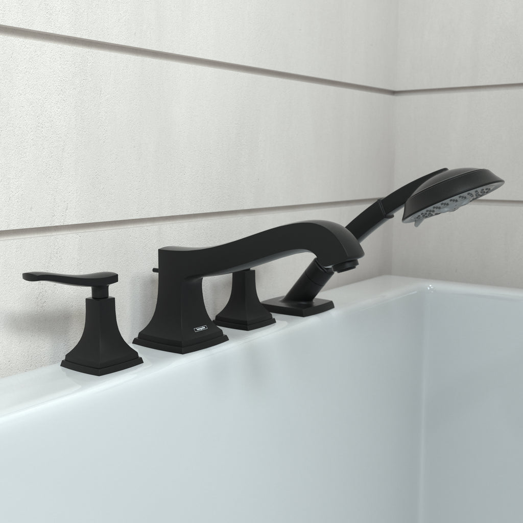 HANSGROHE 31441671 Metropol Classic 4-Hole Roman Tub Set Trim with Lever Handles and 1.8 GPM Handshower - Matte Black