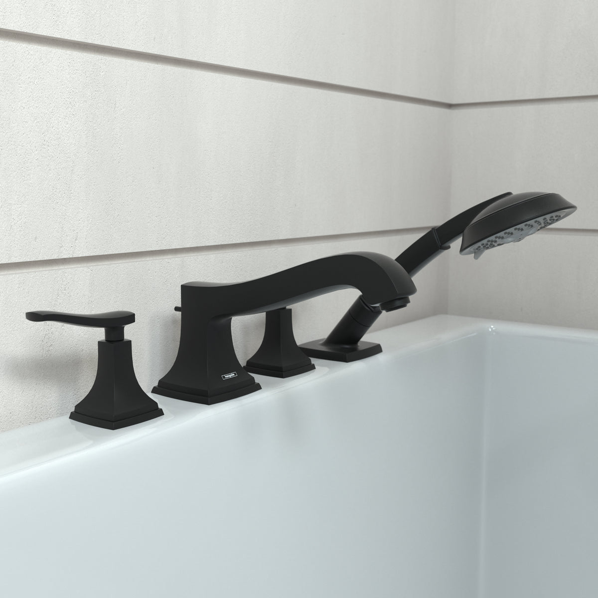 HANSGROHE 31441671 Metropol Classic 4-Hole Roman Tub Set Trim with Lever Handles and 1.8 GPM Handshower - Matte Black