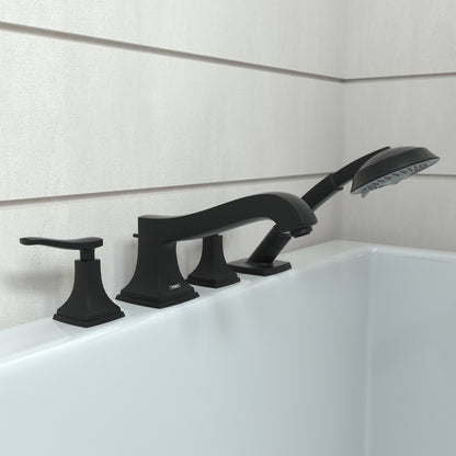 HANSGROHE 31441671 Metropol Classic 4-Hole Roman Tub Set Trim with Lever Handles and 1.8 GPM Handshower - Matte Black
