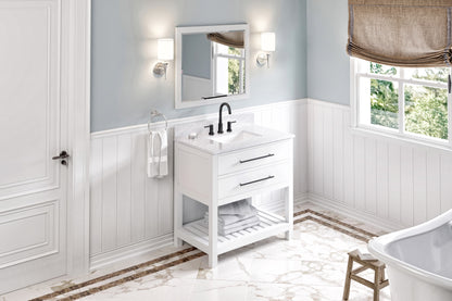 JEFFREY ALEXANDER VKITWAV36WHWCR 36" White Wavecrest Vanity, White Carrara Marble Vanity Top, undermount rectangle bowl - White