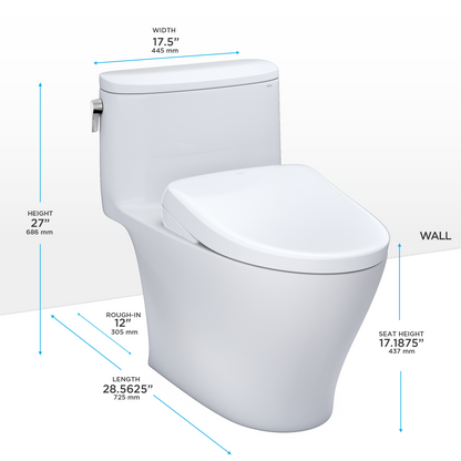 TOTO MW6424726CEFG#01 Washlet+ Nexus One-Piece Elongated 1.28 Gpf Toilet With S7 Contemporary Bidet Seat - Cotton White