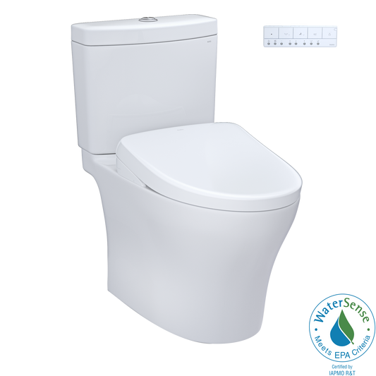 TOTO MW4464726CEMGN#01 Washlet+ Aquia Iv Two-Piece Elongated Dual Flush 1.28 And 0.9 Gpf Toilet And Contemporary Washlet S7 Contemporary Bidet Seat - Cotton White