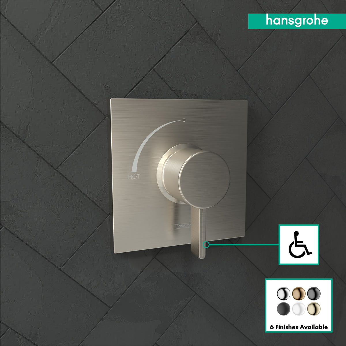 HANSGROHE 15724821 Ecostat Square Pressure Balance Trim - Brushed Nickel