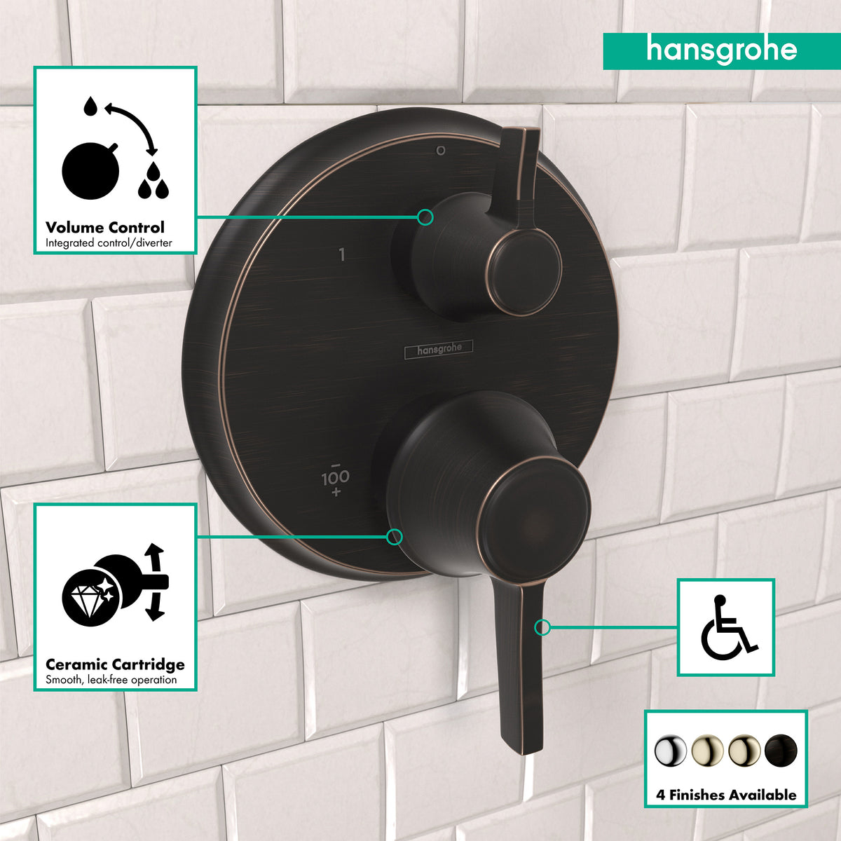 HANSGROHE 15752921 Ecostat Classic Thermostatic Trim with Volume Control, Round - Rubbed Bronze