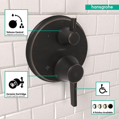 HANSGROHE 15752921 Ecostat Classic Thermostatic Trim with Volume Control, Round - Rubbed Bronze