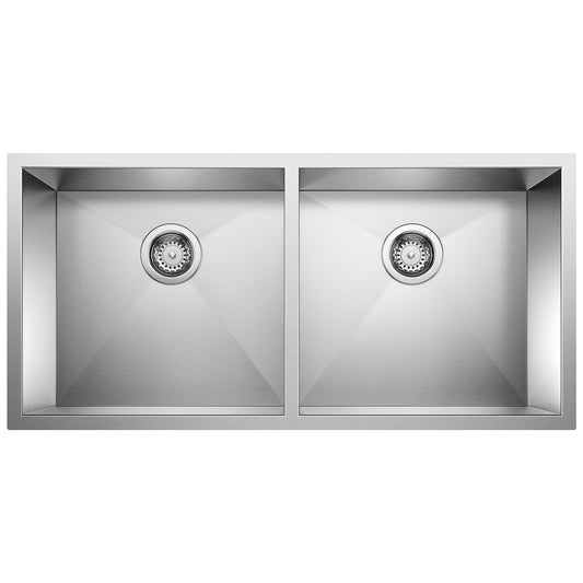 BLANCO 516212 Precision Precision R0 37" 50/50 Double Bowl Undermount Stainless Steel Kitchen Sink in Satin Polish