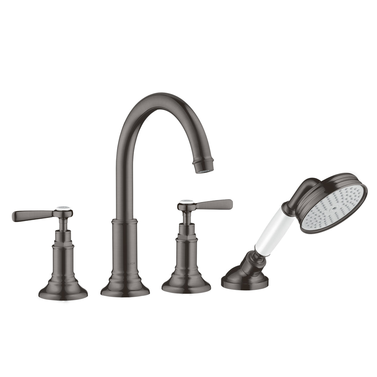 AXOR 16555341 Montreux 4-Hole Roman Tub Set Trim with Lever Handles and 1.8 GPM Handshower - Brushed Black Chrome