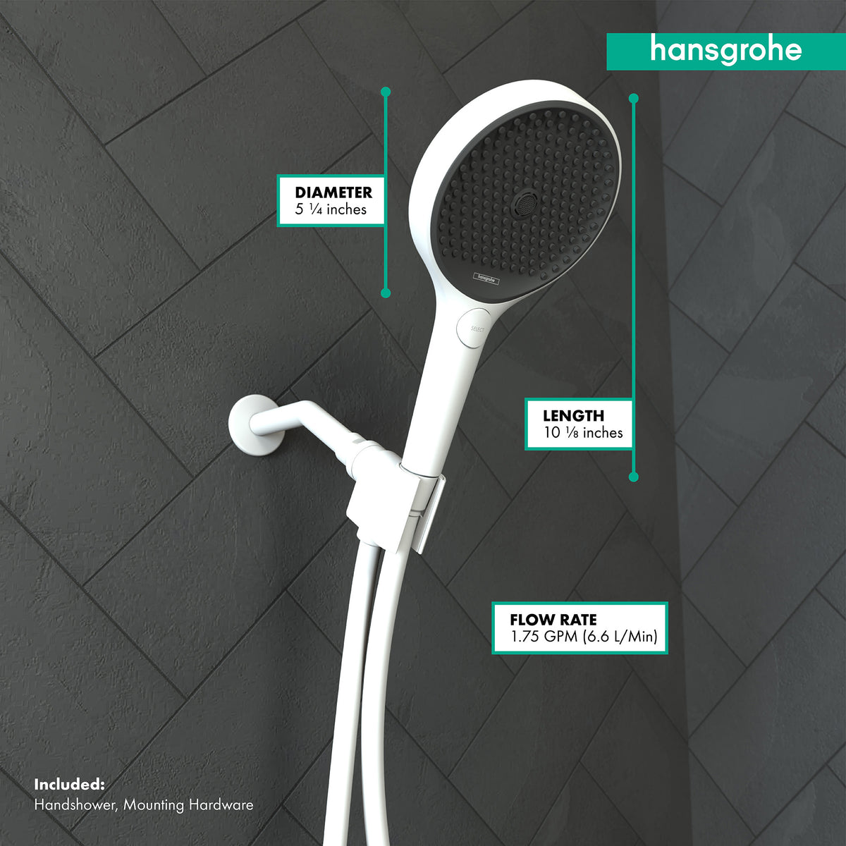 HANSGROHE 26865701 Rainfinity Handshower 130 3-Jet, 1.75 GPM - Matte White