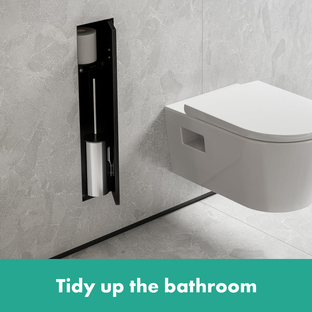 HANSGROHE 56060670 XtraStoris Rock Recessed Toilet Brush Holder with Shelf & Tileable Door - Matte Black