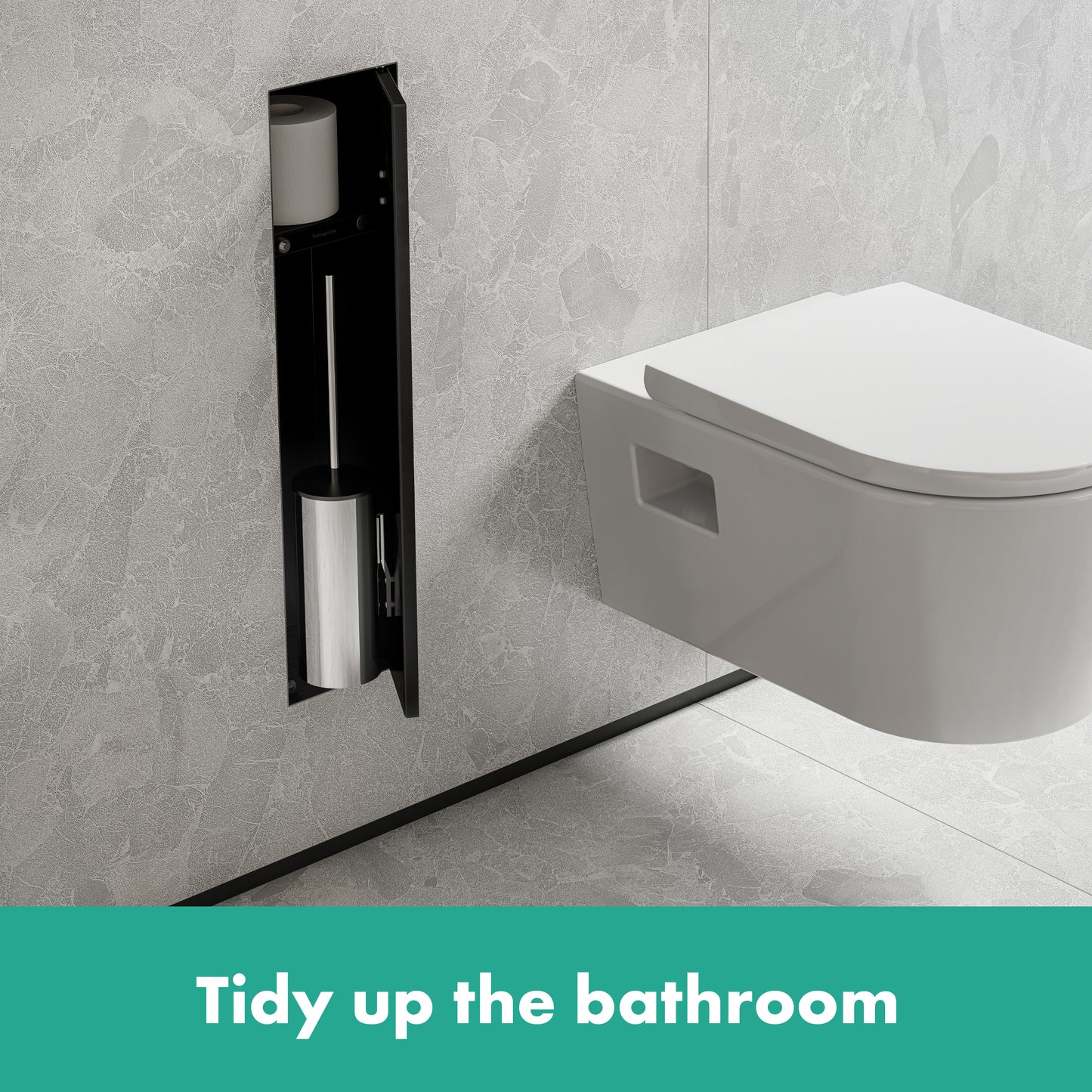HANSGROHE 56060670 XtraStoris Rock Recessed Toilet Brush Holder with Shelf & Tileable Door - Matte Black