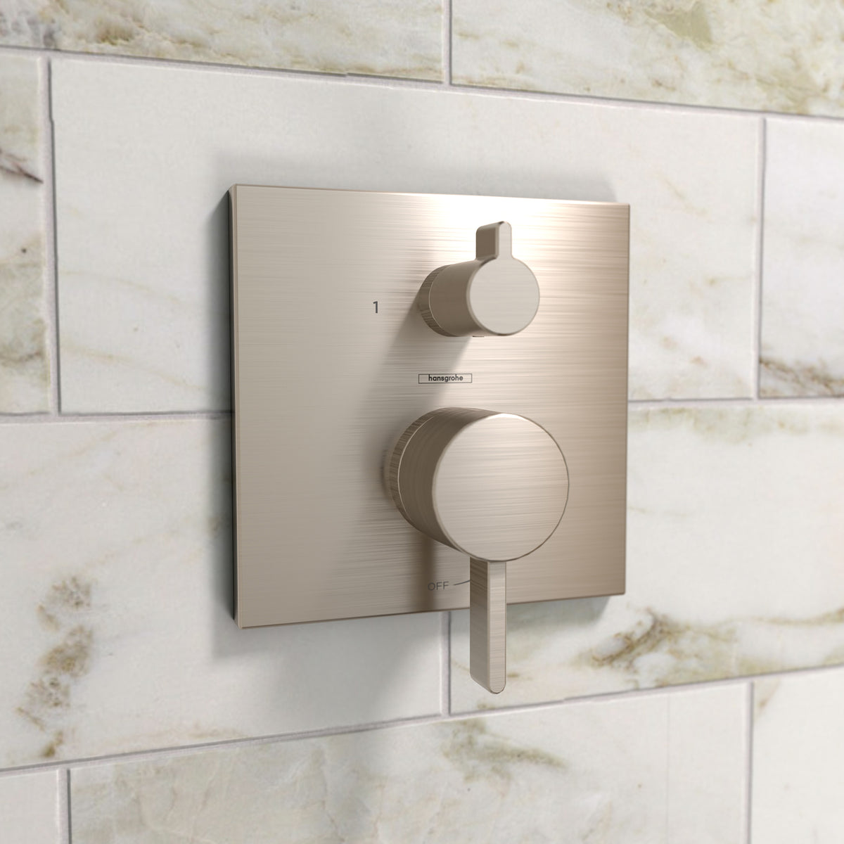 HANSGROHE 15862821 Ecostat Pressure Balance Trim Square with Diverter - Brushed Nickel