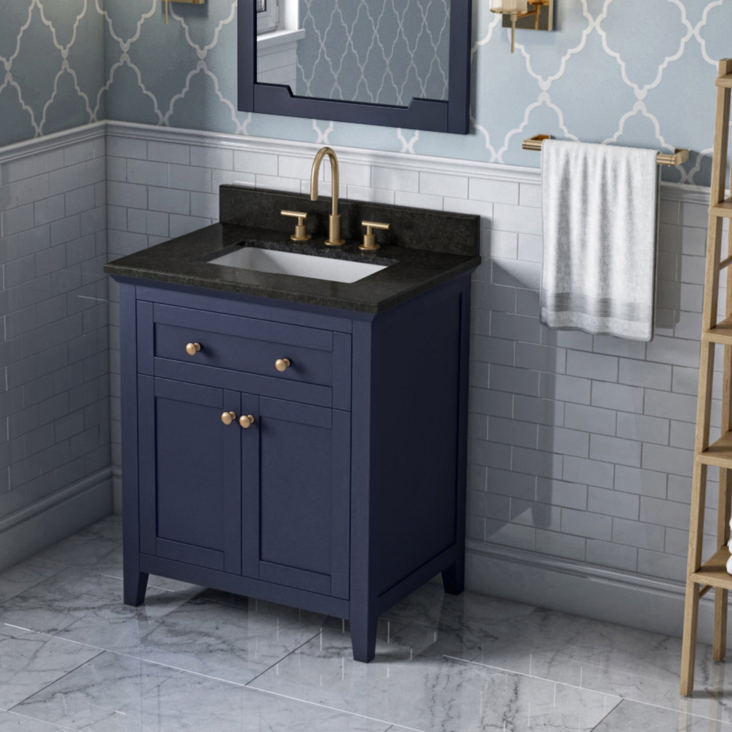 JEFFREY ALEXANDER VKITCHA30BLBGR 30" Hale Blue Chatham Vanity, Black Granite Vanity Top, undermount rectangle bowl - Hale Blue