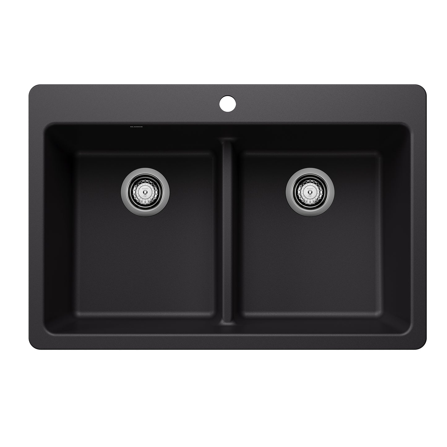 BLANCO 443202 Liven Liven SILGRANIT 33" 50/50 Double Bowl Dual Mount Kitchen Sink with Low Divide - Coal Black in Coal Black