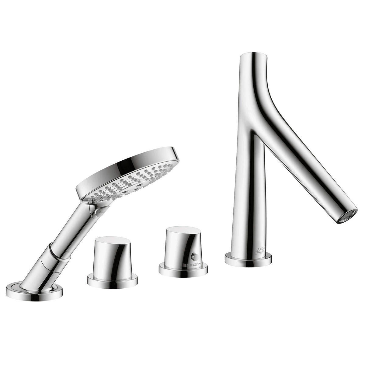 AXOR 12424001 Starck Organic 4-Hole Thermostatic Roman Tub Set Trim with 1.75 GPM Handshower - Chrome