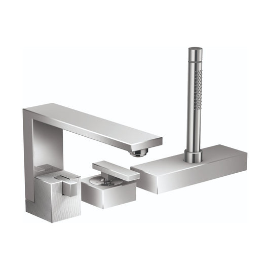 AXOR Edge 3-Hole Roman Tub Set Trim with 1.75 GPM Handshower - Diamond Cut in Chrome