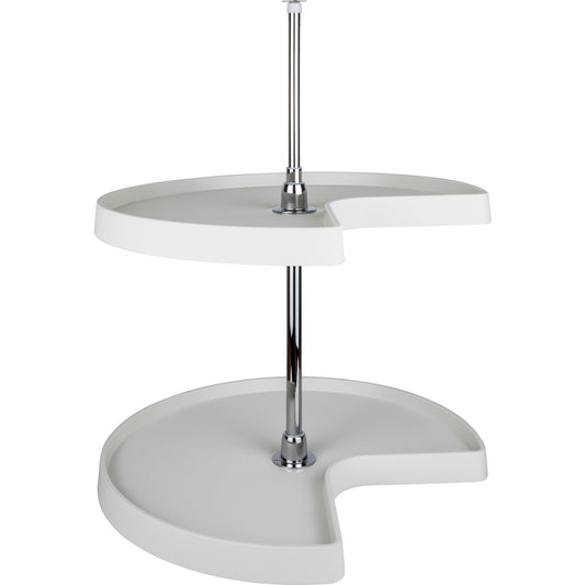 HARDWARE RESOURCES PLSMK24 24" Kidney Two-Shelf Plastic Lazy Susan Set with Chrome Hubs - White