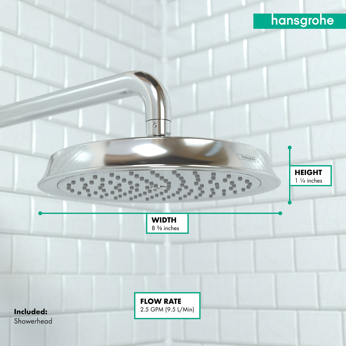 HANSGROHE 28421001 Raindance Classic Showerhead 180 1-Jet, 2.5 GPM - Chrome