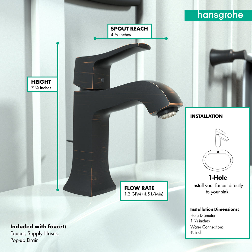 HANSGROHE 31075921 Metris C Single-Hole Faucet 100 with Pop-Up Drain, 1.2 GPM - Rubbed Bronze