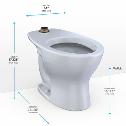 TOTO CT725CUFG#01 Tornado Flush Commercial Flushometer Floor-Mounted Universal Height Toilet With Cefiontect - Cotton White