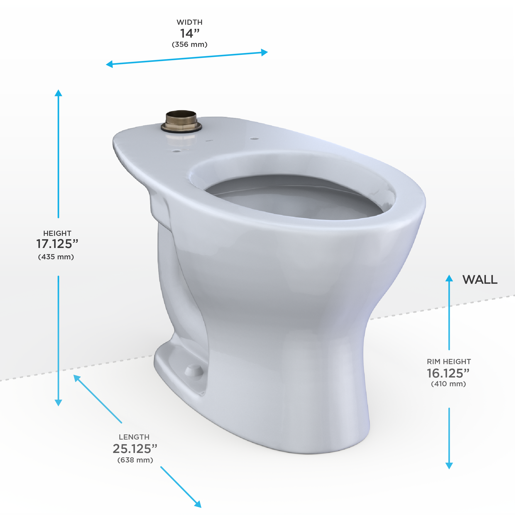 TOTO CT725CUF#01 Tornado Flush Commercial Flushometer Floor-Mounted Universal Height Toilet - Cotton White