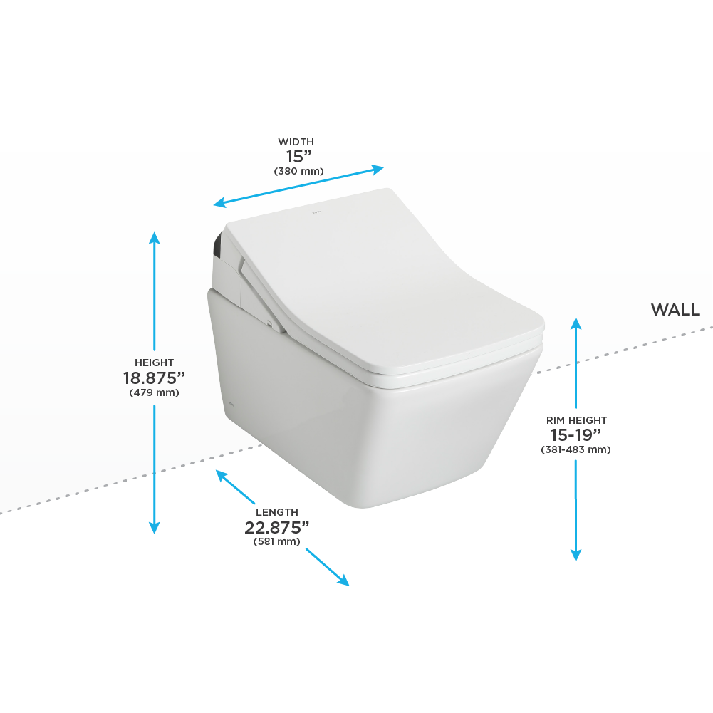 TOTO CWT4494049CMFGA#MS Washlet+ Sp Wall-Hung Square-Shape Toilet With Sx Bidet Seat And Duofit In-Wall 1.28 And 0.9 Gpf Auto Dual-Flush Tank System - Matte Silver