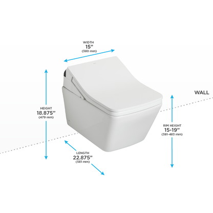 TOTO CWT4494049CMFGA#MS Washlet+ Sp Wall-Hung Square-Shape Toilet With Sx Bidet Seat And Duofit In-Wall 1.28 And 0.9 Gpf Auto Dual-Flush Tank System - Matte Silver