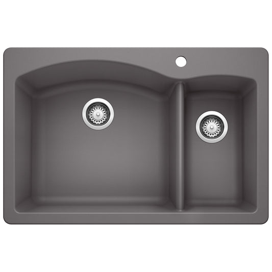 BLANCO 441464 Diamond Diamond SILGRANIT 33" 70/30 Double Bowl Dual Mount Kitchen Sink - Cinder in Cinder