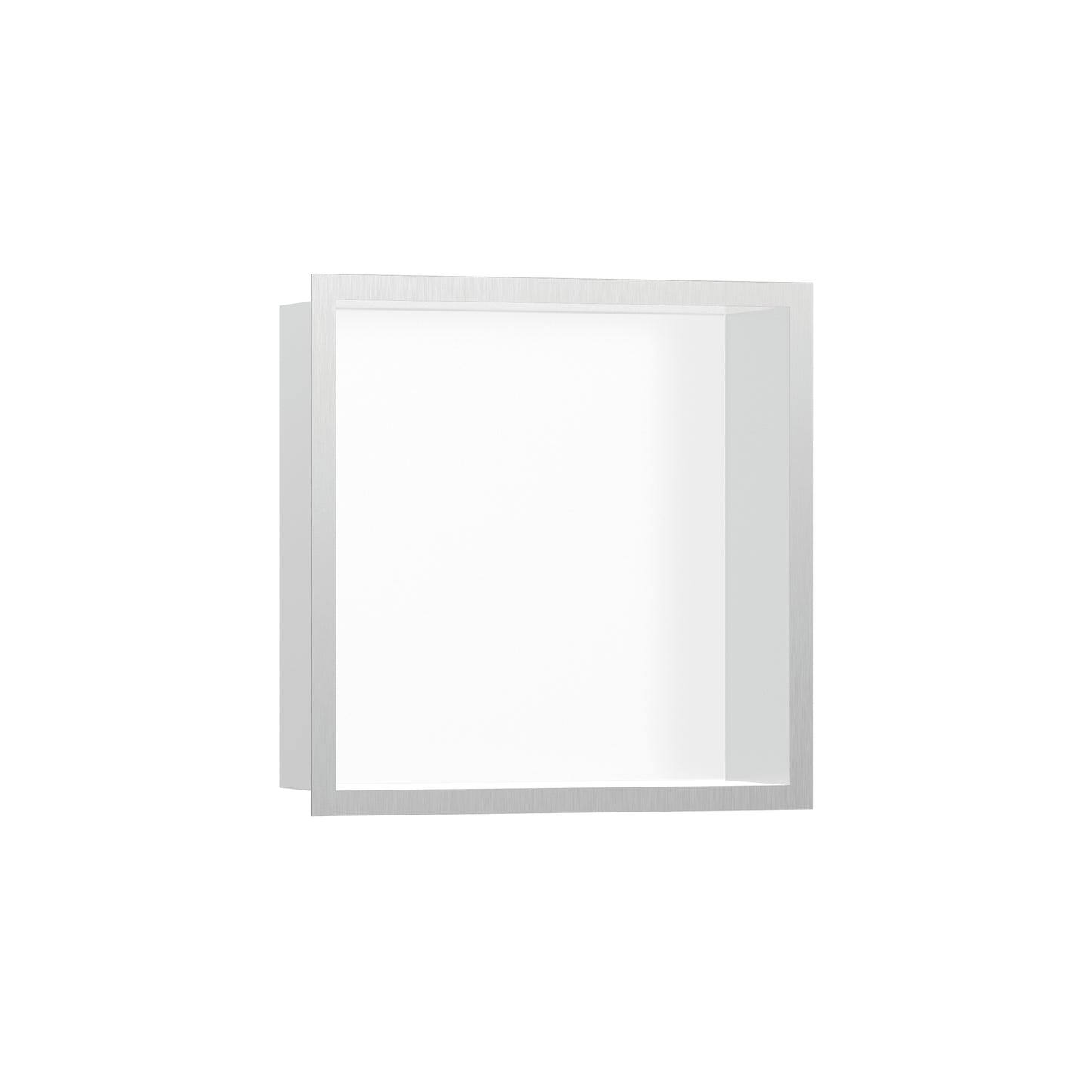 HANSGROHE 56099800 XtraStoris Individual Wall Niche Matte White with Design Frame 12"x 12"x 4"  in Brushed Stainless Steel