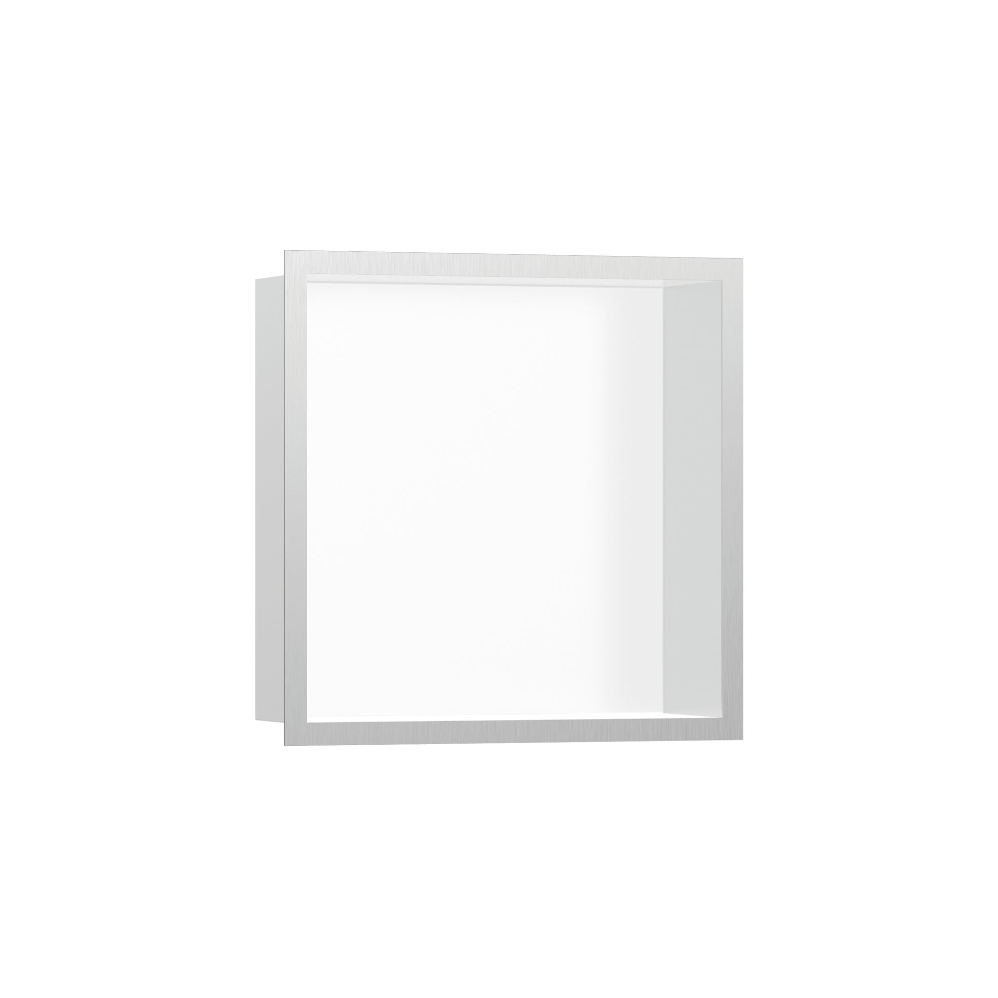 HANSGROHE 56099800 XtraStoris Individual Wall Niche Matte White with Design Frame 12"x 12"x 4"  in Brushed Stainless Steel