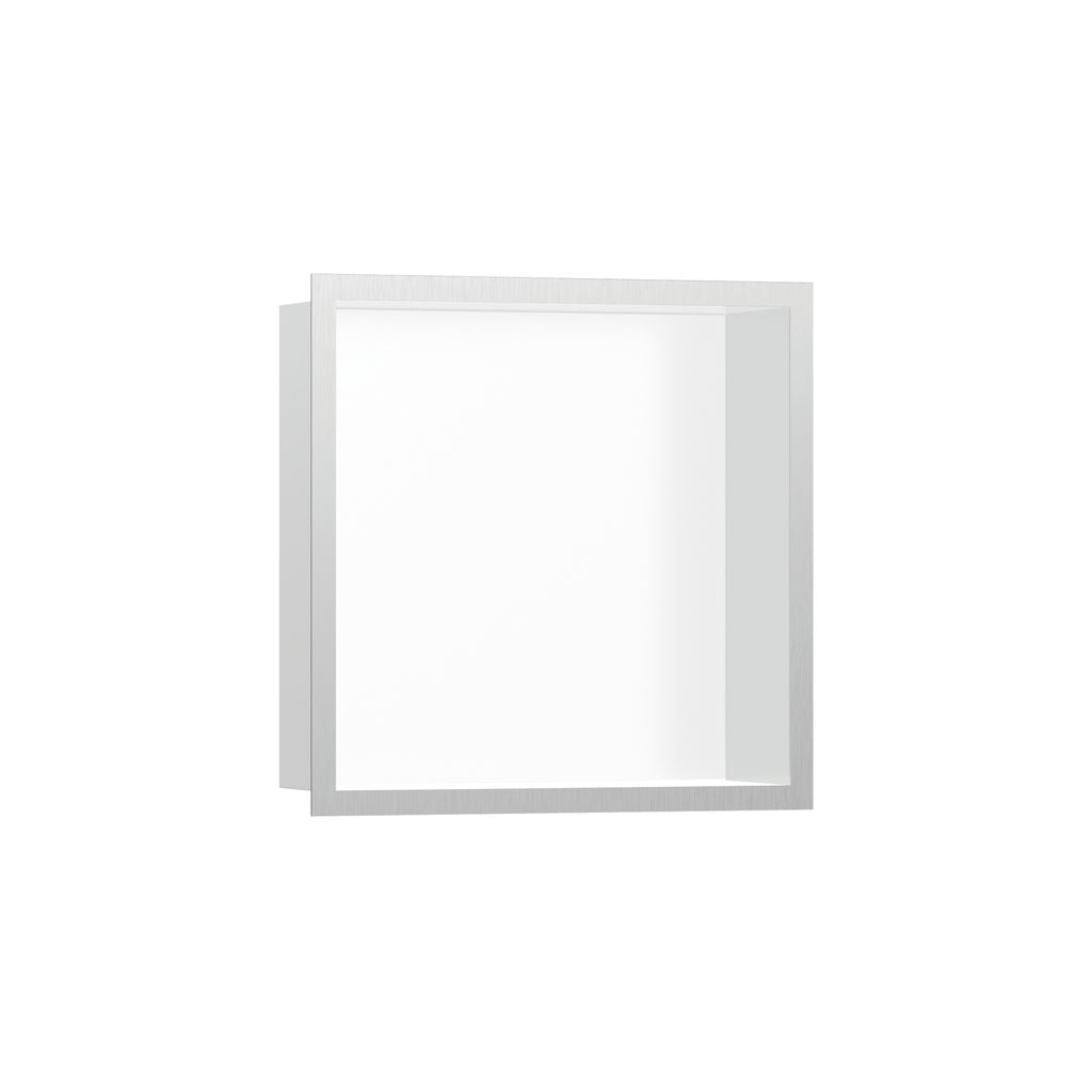 HANSGROHE 56099800 XtraStoris Individual Wall Niche Matte White with Design Frame 12"x 12"x 4" - Brushed Stainless Steel