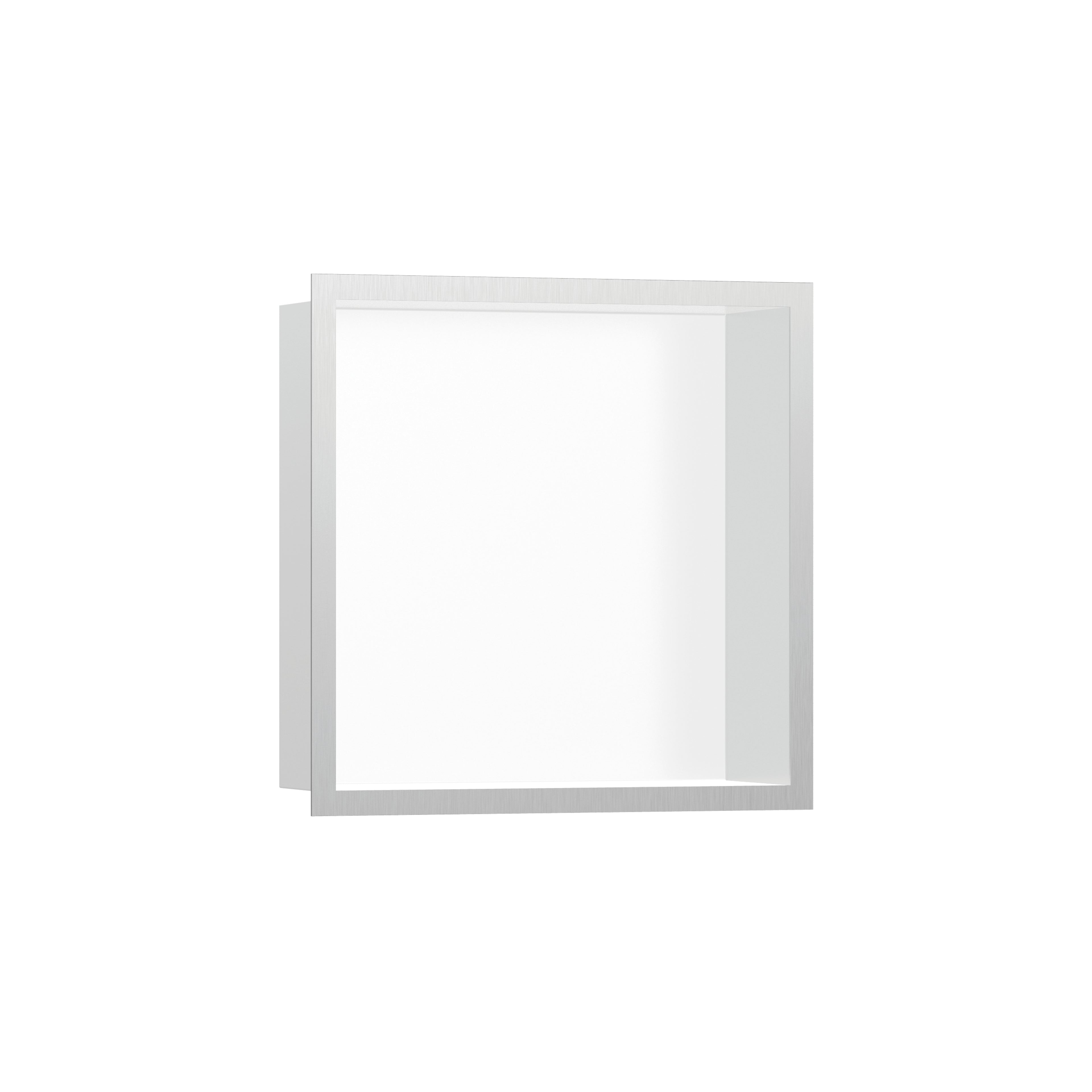 HANSGROHE 56099800 XtraStoris Individual Wall Niche Matte White with Design Frame 12"x 12"x 4" - Brushed Stainless Steel