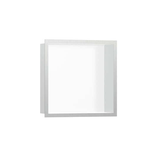 HANSGROHE 56099800 XtraStoris Individual Wall Niche Matte White with Design Frame 12"x 12"x 4" - Brushed Stainless Steel
