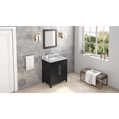 JEFFREY ALEXANDER VKITCAD30BKWCR 30" Black Cade Vanity, White Carrara Marble Vanity Top, undermount rectangle bowl - Black