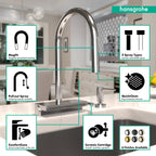 HANSGROHE 73831001 Aquno Select HighArc Kitchen Faucet, 3-Spray Pull-Down with sBox, 1.75 GPM - Chrome